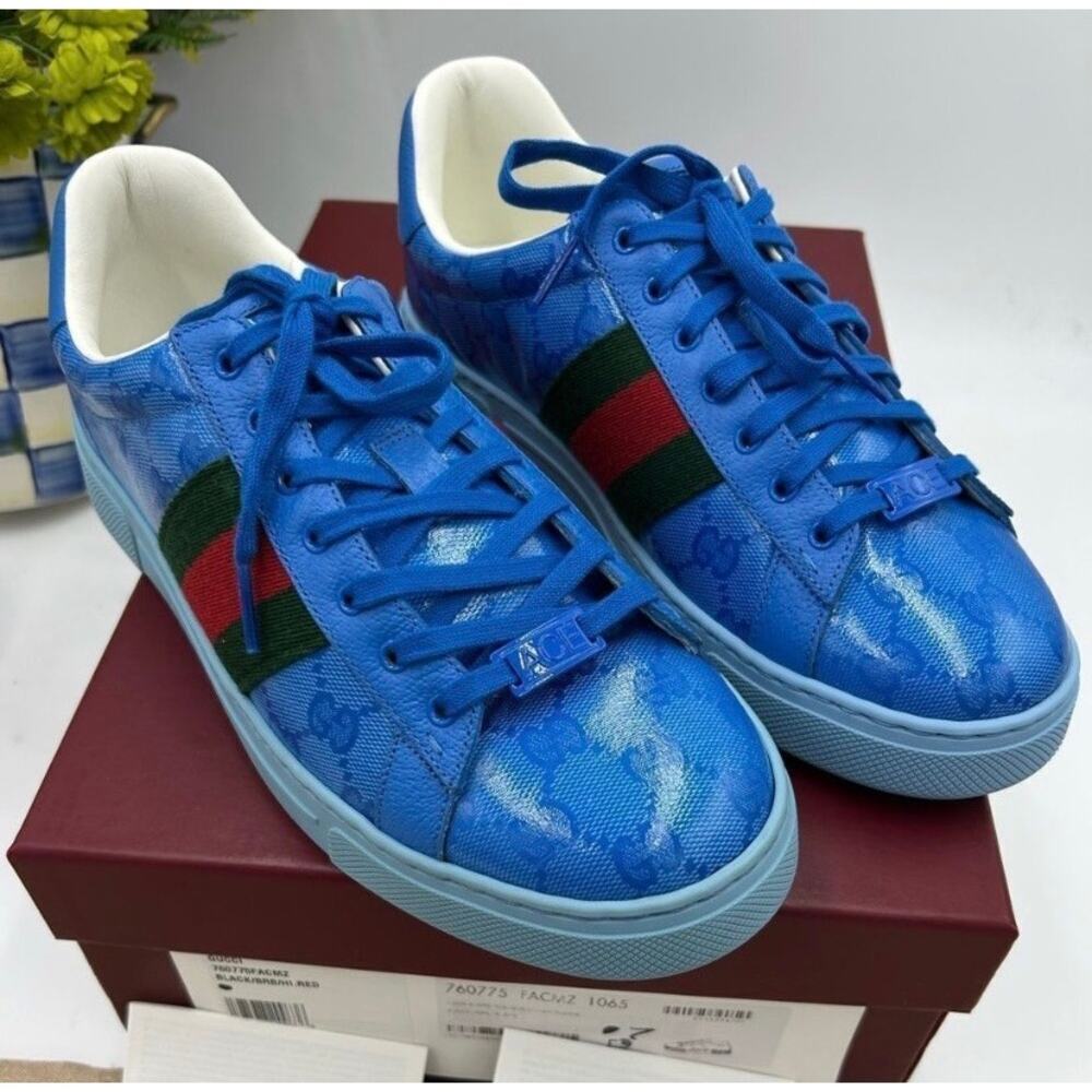 Men's Gucci ace crystal canvas low top sneakers size 7 fits 7.5 US made in Italy - Picture 1 of 14